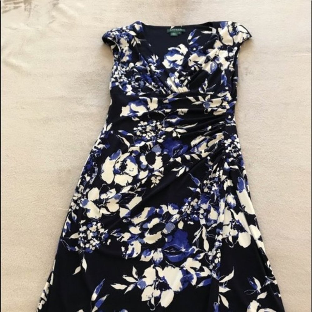 Lauren stretchy blue, periwinkle & off-white dress